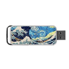 Starry Night Hokusai Van Gogh The Great Wave Off Kanagawa Portable Usb Flash (two Sides) by Sudheng