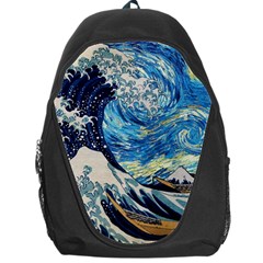 Starry Night Hokusai Van Gogh The Great Wave Off Kanagawa Backpack Bag by Sudheng