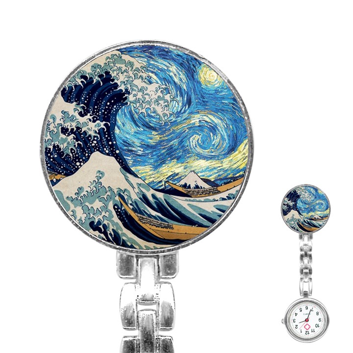 Starry Night Hokusai Van Gogh The Great Wave Off Kanagawa Stainless Steel Nurses Watch