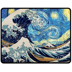 Starry Night Hokusai Van Gogh The Great Wave Off Kanagawa Two Sides Fleece Blanket (medium) by Sudheng