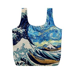 Starry Night Hokusai Van Gogh The Great Wave Off Kanagawa Full Print Recycle Bag (m) by Sudheng