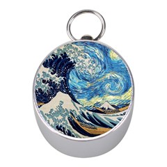 Starry Night Hokusai Van Gogh The Great Wave Off Kanagawa Mini Silver Compasses by Sudheng