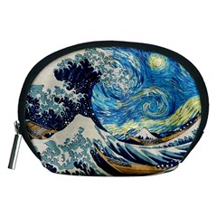 Starry Night Hokusai Van Gogh The Great Wave Off Kanagawa Accessory Pouch (medium) by Sudheng