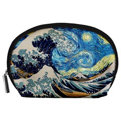 Starry Night Hokusai Van Gogh The Great Wave Off Kanagawa Accessory Pouch (large) by Sudheng