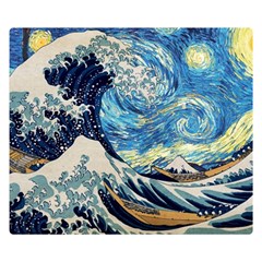 Starry Night Hokusai Van Gogh The Great Wave Off Kanagawa Two Sides Premium Plush Fleece Blanket (small) by Sudheng