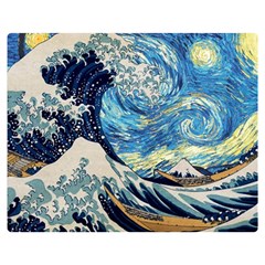 Starry Night Hokusai Van Gogh The Great Wave Off Kanagawa Two Sides Premium Plush Fleece Blanket (medium) by Sudheng