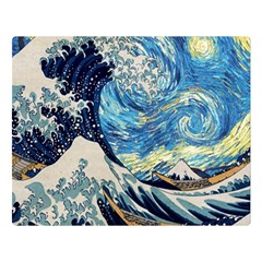 Starry Night Hokusai Van Gogh The Great Wave Off Kanagawa Two Sides Premium Plush Fleece Blanket (large) by Sudheng