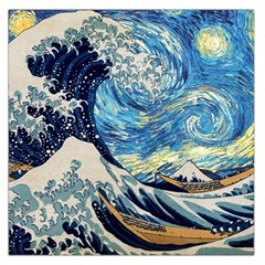 Starry Night Hokusai Van Gogh The Great Wave Off Kanagawa Square Satin Scarf (36  X 36 ) by Sudheng