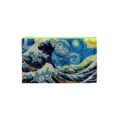 Starry Night Hokusai Van Gogh The Great Wave Off Kanagawa Cosmetic Bag (xs) by Sudheng