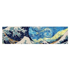 Starry Night Hokusai Van Gogh The Great Wave Off Kanagawa Oblong Satin Scarf (16  X 60 ) by Sudheng