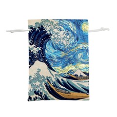 Starry Night Hokusai Van Gogh The Great Wave Off Kanagawa Lightweight Drawstring Pouch (l)