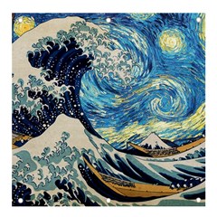 Starry Night Hokusai Van Gogh The Great Wave Off Kanagawa Banner And Sign 4  X 4  by Sudheng