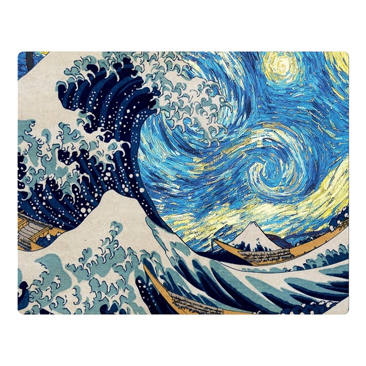 Starry Night Hokusai Van Gogh The Great Wave Off Kanagawa Premium Plush Fleece Blanket (Large)