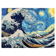 Starry Night Hokusai Van Gogh The Great Wave Off Kanagawa Two Sides Premium Plush Fleece Blanket (extra Small) by Sudheng