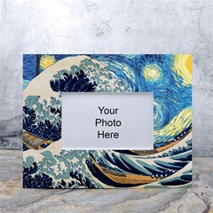 Starry Night Hokusai Van Gogh The Great Wave Off Kanagawa White Tabletop Photo Frame 4 x6  by Sudheng