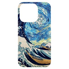 Starry Night Hokusai Van Gogh The Great Wave Off Kanagawa Iphone 14 Pro Black Uv Print Case by Sudheng