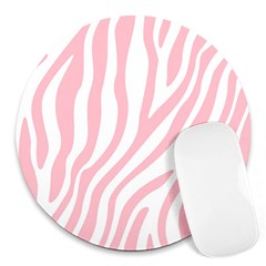 Pink Zebra Vibes Animal Print  Round Mousepad by ConteMonfrey