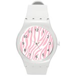 Pink Zebra Vibes Animal Print  Round Plastic Sport Watch (M) Front