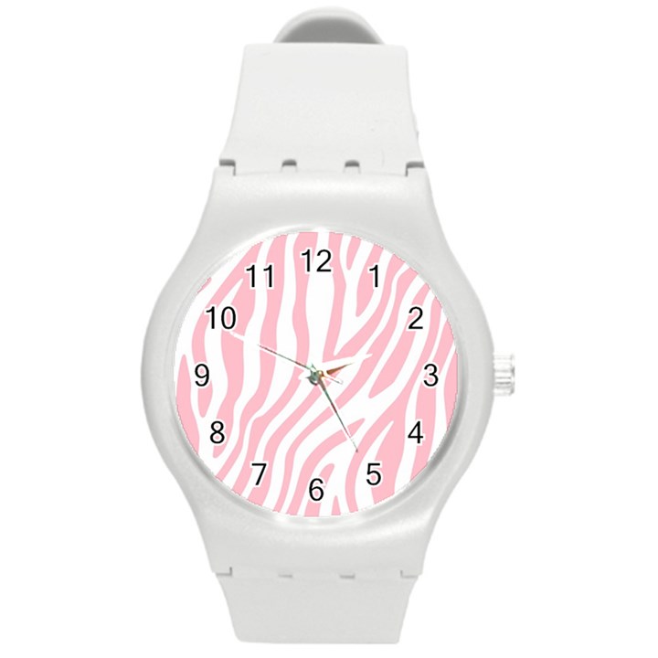 Pink Zebra Vibes Animal Print  Round Plastic Sport Watch (M)