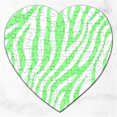 Green Zebra Vibes Animal Print  Jigsaw Puzzle (heart) by ConteMonfrey