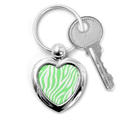 Green Zebra Vibes Animal Print  Key Chain (heart) by ConteMonfrey