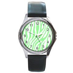 Green Zebra Vibes Animal Print  Round Metal Watch by ConteMonfrey