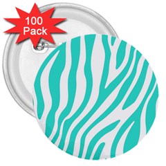 Blue Zebra Vibes Animal Print   3  Buttons (100 Pack)  by ConteMonfrey