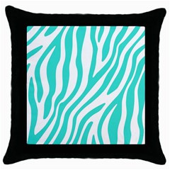 Blue Zebra Vibes Animal Print   Throw Pillow Case (black) by ConteMonfrey