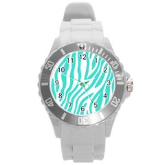 Blue Zebra Vibes Animal Print   Round Plastic Sport Watch (l) by ConteMonfrey