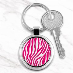 Pink Fucsia Zebra Vibes Animal Print Key Chain (round) by ConteMonfrey