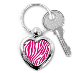 Pink Fucsia Zebra Vibes Animal Print Key Chain (heart) by ConteMonfrey