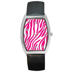 Pink Fucsia Zebra Vibes Animal Print Barrel Style Metal Watch by ConteMonfrey