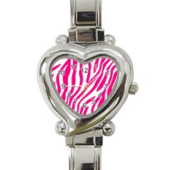 Pink Fucsia Zebra Vibes Animal Print Heart Italian Charm Watch by ConteMonfrey