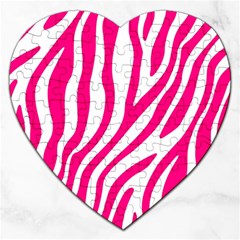 Pink Fucsia Zebra Vibes Animal Print Jigsaw Puzzle (heart) by ConteMonfrey