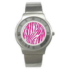 Pink Fucsia Zebra Vibes Animal Print Stainless Steel Watch by ConteMonfrey