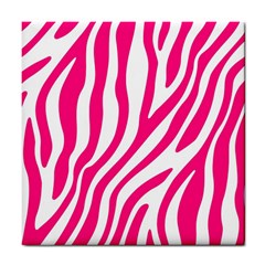 Pink Fucsia Zebra Vibes Animal Print Tile Coaster by ConteMonfrey