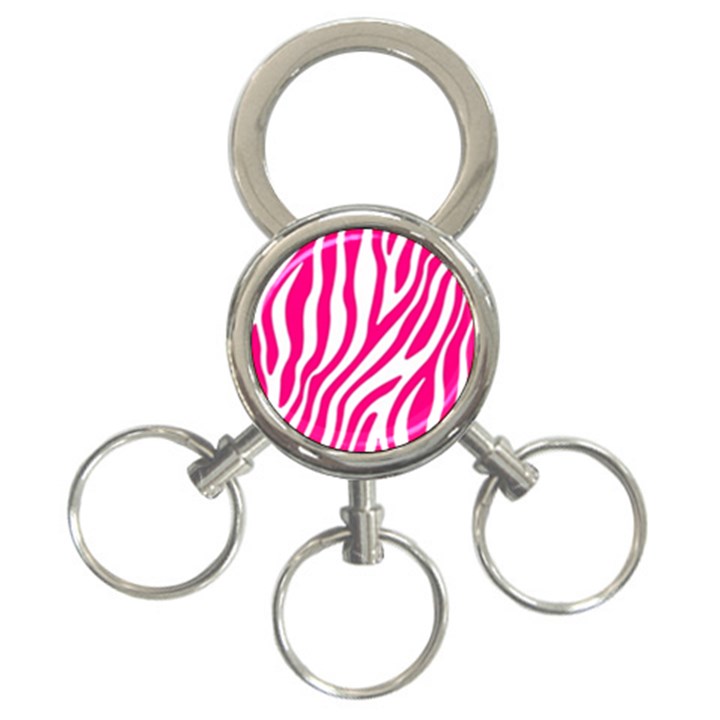 Pink Fucsia Zebra Vibes Animal Print 3-Ring Key Chain