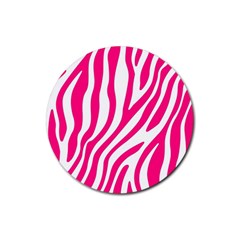 Pink Fucsia Zebra Vibes Animal Print Rubber Round Coaster (4 Pack) by ConteMonfrey