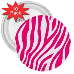 Pink Fucsia Zebra Vibes Animal Print 3  Buttons (10 Pack)  by ConteMonfrey