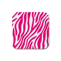 Pink Fucsia Zebra Vibes Animal Print Rubber Square Coaster (4 Pack) by ConteMonfrey