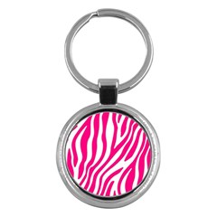 Pink Fucsia Zebra Vibes Animal Print Key Chain (round) by ConteMonfrey