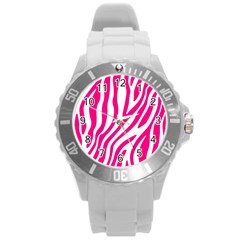 Pink Fucsia Zebra Vibes Animal Print Round Plastic Sport Watch (l) by ConteMonfrey