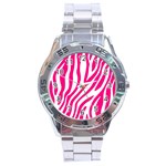 Pink Fucsia Zebra Vibes Animal Print Stainless Steel Analogue Watch Front