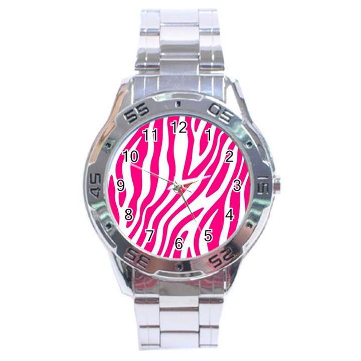 Pink Fucsia Zebra Vibes Animal Print Stainless Steel Analogue Watch