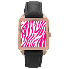 Pink Fucsia Zebra Vibes Animal Print Rose Gold Leather Watch  by ConteMonfrey