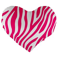 Pink Fucsia Zebra Vibes Animal Print Large 19  Premium Flano Heart Shape Cushions by ConteMonfrey