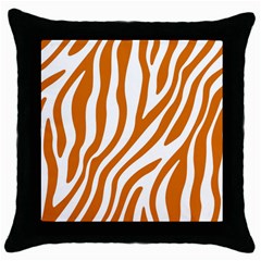 Orange Zebra Vibes Animal Print   Throw Pillow Case (black) by ConteMonfrey