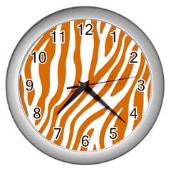 Orange Zebra Vibes Animal Print   Wall Clock (silver) by ConteMonfrey