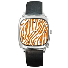 Orange Zebra Vibes Animal Print   Square Metal Watch by ConteMonfrey