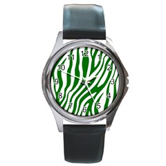 Dark Green Zebra Vibes Animal Print Round Metal Watch by ConteMonfrey